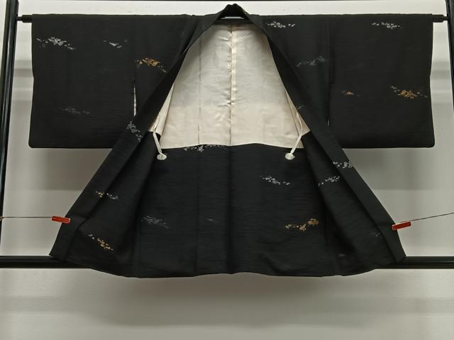 平和屋着物＃羽織　寿光織　霞文　黒地　金銀糸　正絹　逸品　CABE5169ua
