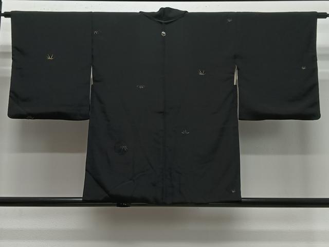 平和屋着物＃羽織　寿光織　花丸文　黒地　金糸　正絹　逸品　CABE5173ua