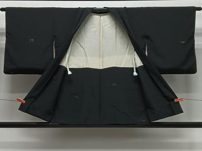 平和屋着物＃羽織　寿光織　花丸文　黒地　金糸　正絹　逸品　CABE5173ua