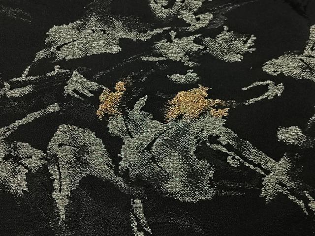 平和屋着物＃羽織　寿光織　枝花文　黒地　金糸　正絹　逸品　CABE5174ua