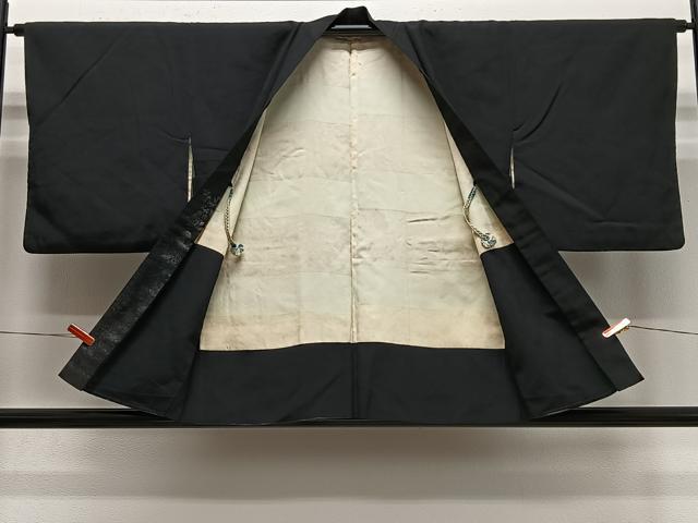 平和屋着物＃羽織　寿光織　花尽くし　黒地　銀糸　正絹　逸品　CABE5175ua