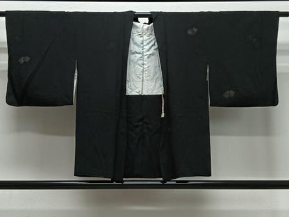 平和屋着物＃羽織　寿光織　地紙文　黒地　銀糸　正絹　逸品　CABE5177ua