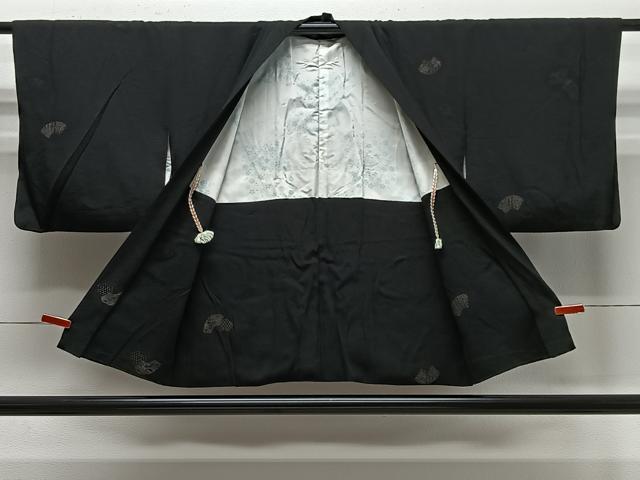 平和屋着物＃羽織　寿光織　地紙文　黒地　銀糸　正絹　逸品　CABE5177ua