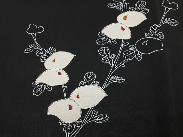 平和屋着物＃羽織　駒刺繍　光琳菊　黒地　金彩　正絹　逸品　CABE5178ua