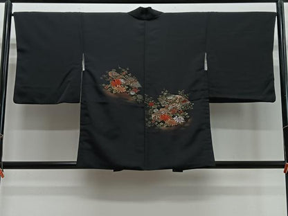 平和屋着物＃羽織　寿光織　文箱花文　黒地　金糸　正絹　逸品　CABE5179ua