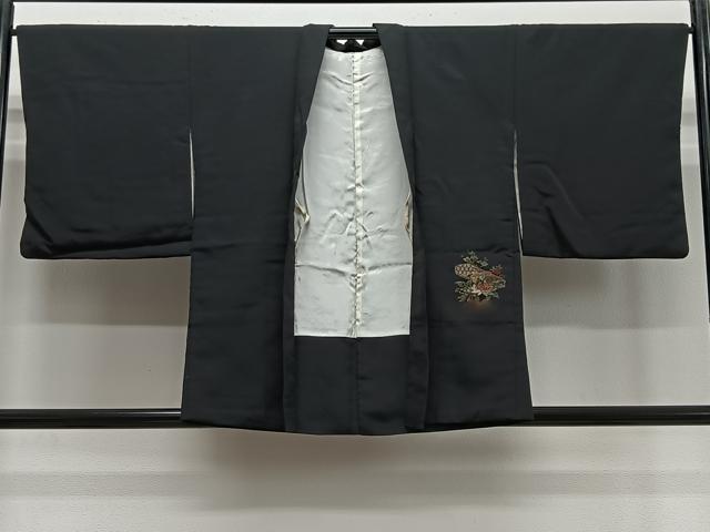 平和屋着物＃羽織　寿光織　文箱花文　黒地　金糸　正絹　逸品　CABE5179ua