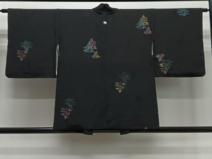 平和屋着物＃羽織　寿光織　樹林文　黒地　金糸　正絹　逸品　CABE5180ua