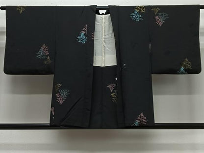 平和屋着物＃羽織　寿光織　樹林文　黒地　金糸　正絹　逸品　CABE5180ua
