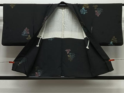 平和屋着物＃羽織　寿光織　樹林文　黒地　金糸　正絹　逸品　CABE5180ua