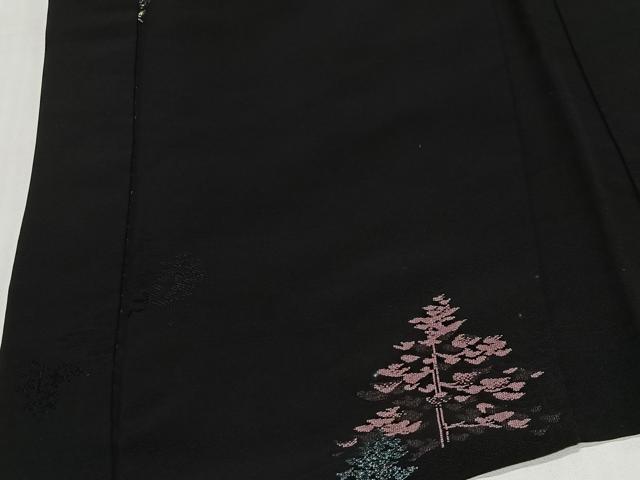 平和屋着物＃羽織　寿光織　樹林文　黒地　金糸　正絹　逸品　CABE5180ua
