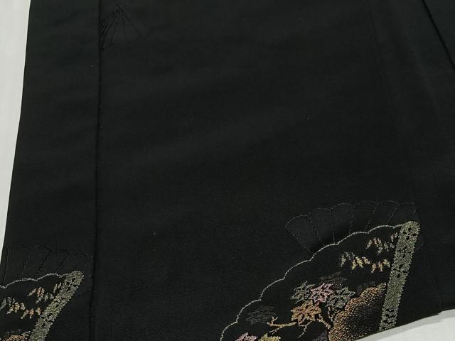 平和屋着物＃羽織　寿光織　檜扇花文　黒地　銀糸　正絹　逸品　CABE5181ua