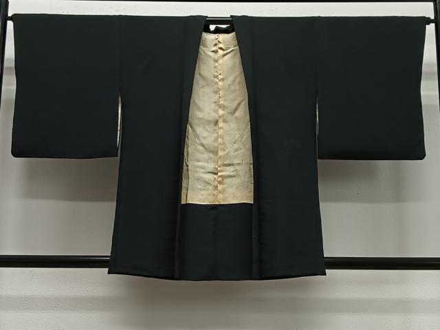 平和屋着物＃羽織　寿光織　草木文　黒地　正絹　逸品　CABE5183ua