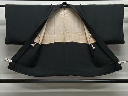 平和屋着物＃羽織　総刺繍　枝松文　黒地　正絹　逸品　CABE5185ua