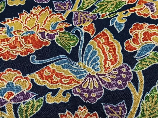 平和屋着物＃道中着　花蝶文　正絹　逸品　CABE5188ua
