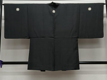 平和屋着物＃男性　羽織　黒紋付　黒地　正絹　逸品　CABE5189ua