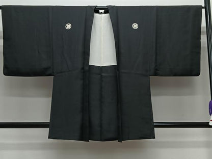 平和屋着物＃男性　羽織　黒紋付　黒地　正絹　逸品　CABE5189ua