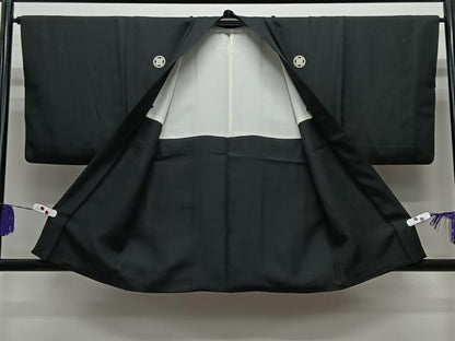 平和屋着物＃男性　羽織　黒紋付　黒地　正絹　逸品　CABE5189ua