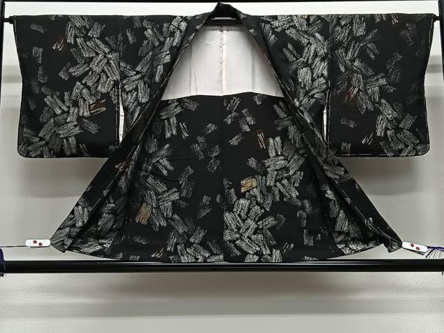 平和屋着物＃羽織　寿光織　幾何学文様　黒地　銀糸　正絹　逸品　未使用　CABE5192ua