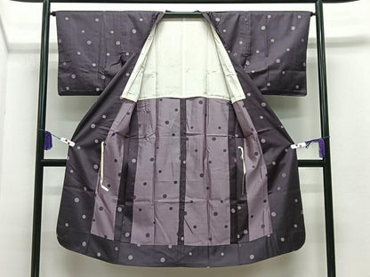 平和屋着物＃道行コート　雨コート　水玉文　ロング丈　正絹　逸品　CABE5195ua