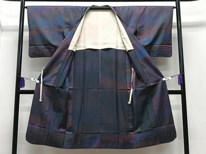 平和屋着物＃道行コート　雨コート　霞文　暈し染め　ロング丈　正絹　逸品　CABE5199ua