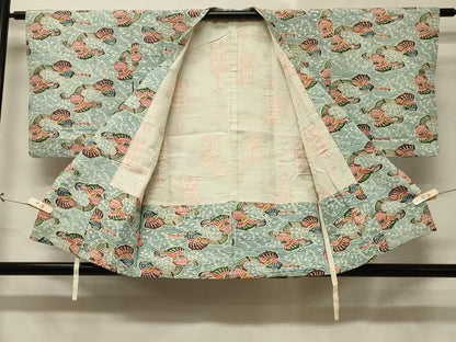 平和屋着物＃道行コート　型染め　立波貝合わせ文　正絹　逸品　CABE5203in