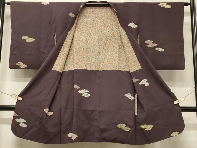 平和屋着物＃道行コート　雲取り草花文　ロング丈　正絹　逸品　CABE5208in