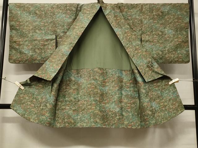 平和屋着物＃道中着　お召地　草花文　ロング丈　正絹　逸品　CABE5210in