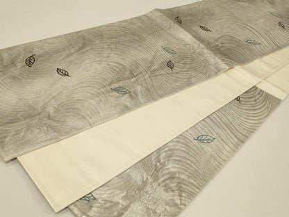 平和屋着物◎六通柄袋帯　流水舞葉文　銀糸　正絹　逸品　CABE5243in