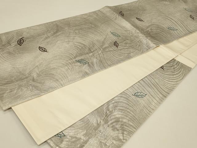 平和屋着物◎六通柄袋帯　流水舞葉文　銀糸　正絹　逸品　CABE5243in