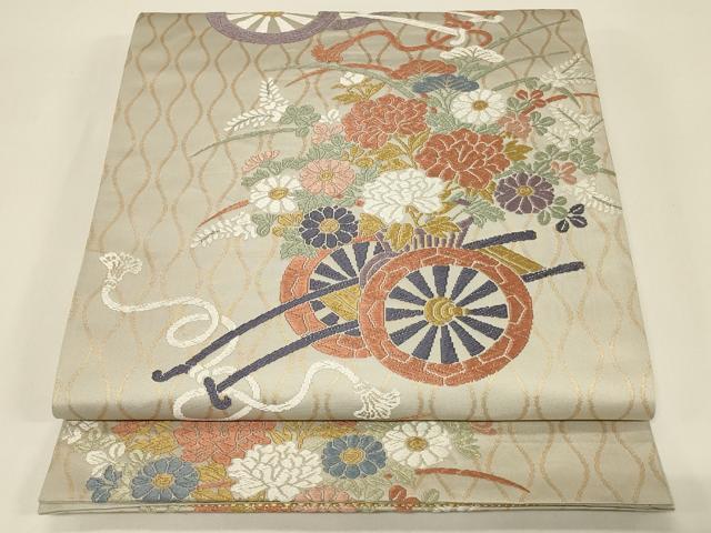 平和屋着物◎六通柄袋帯　唐織　能衣唐錦　立涌花車文　金糸　三越扱い　正絹　逸品　CABE5272in
