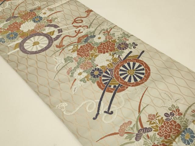 平和屋着物◎六通柄袋帯　唐織　能衣唐錦　立涌花車文　金糸　三越扱い　正絹　逸品　CABE5272in