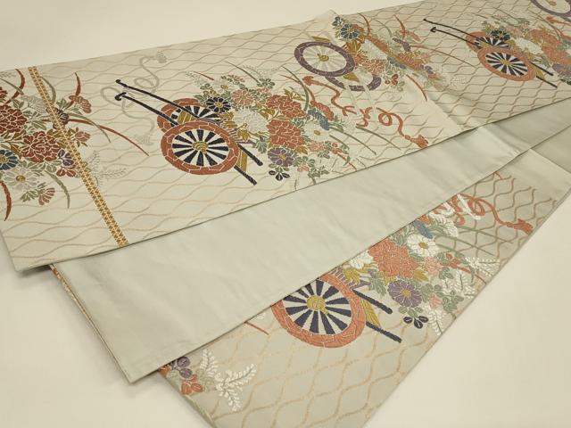 平和屋着物◎六通柄袋帯　唐織　能衣唐錦　立涌花車文　金糸　三越扱い　正絹　逸品　CABE5272in