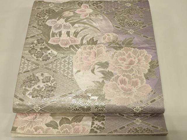 平和屋着物◎六通柄袋帯　唐織　四君子菱取花鳥文　プラチナ箔　正絹　逸品　CABE5285in