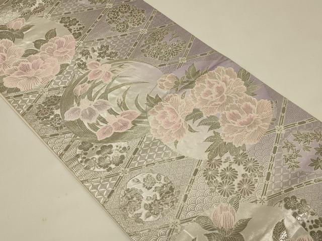 平和屋着物◎六通柄袋帯　唐織　四君子菱取花鳥文　プラチナ箔　正絹　逸品　CABE5285in