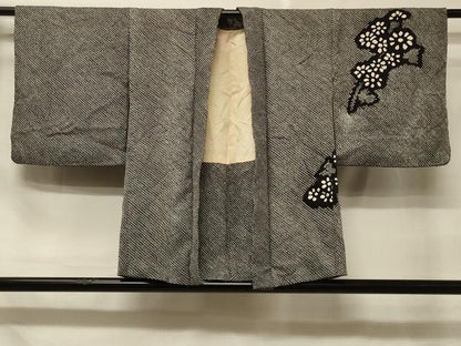 平和屋着物＃羽織　総絞り　草花文　黒地　正絹　逸品　CABE5292in