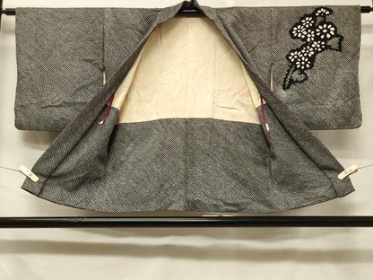平和屋着物＃羽織　総絞り　草花文　黒地　正絹　逸品　CABE5292in