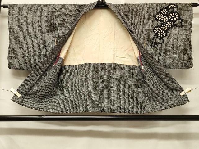 平和屋着物＃羽織　総絞り　草花文　黒地　正絹　逸品　CABE5292in
