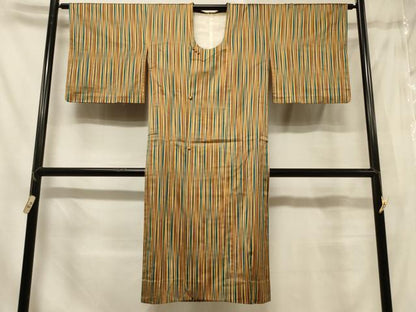 平和屋着物＃道行コート　雨コート　単衣　縞　ロング丈　正絹　逸品　CABE5295in