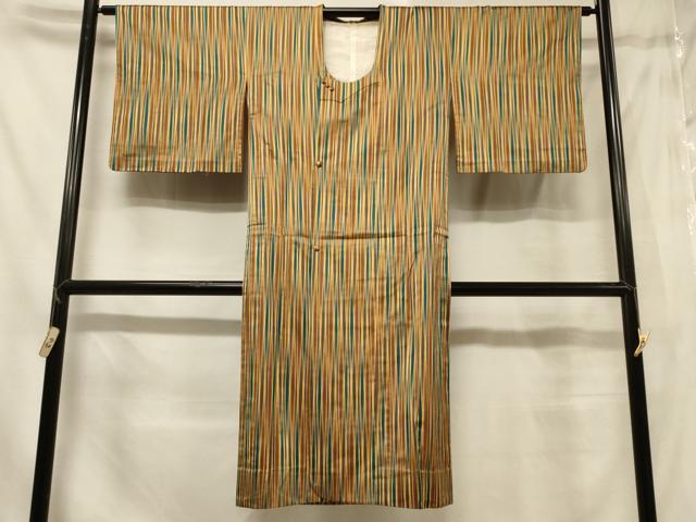 平和屋着物＃道行コート　雨コート　単衣　縞　ロング丈　正絹　逸品　CABE5295in