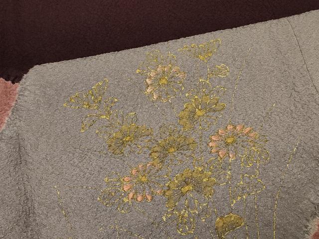平和屋着物＃道行コート　絞り　遠山草花文　金彩　正絹　逸品　CABE5296in