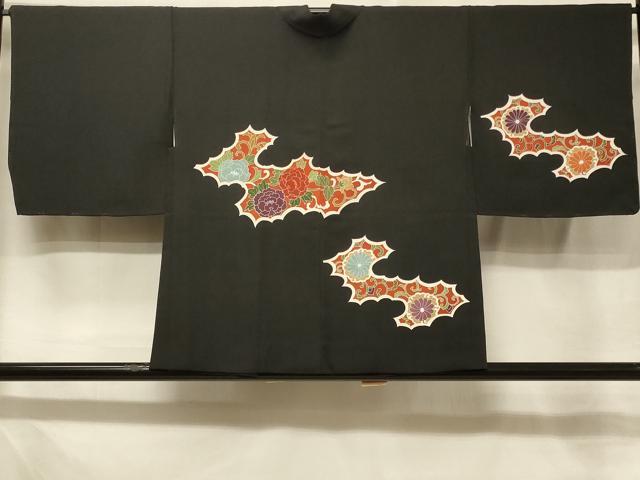 平和屋着物＃羽織　花唐草文　黒地　正絹　逸品　未使用　CABE5300in