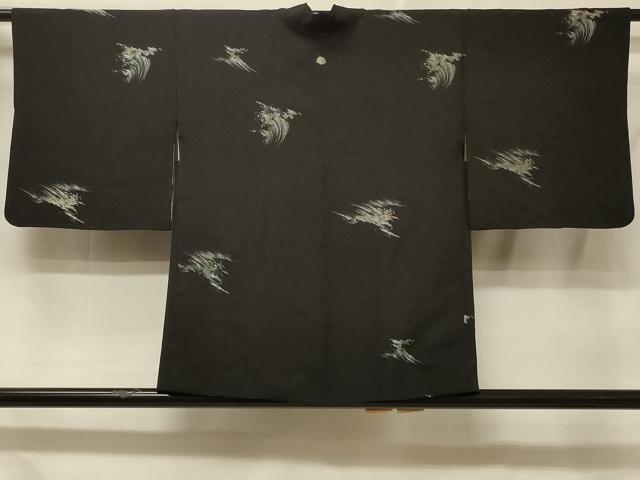平和屋着物＃羽織　寿光織　立波文　黒地　金銀糸　正絹　逸品　CABE5304in