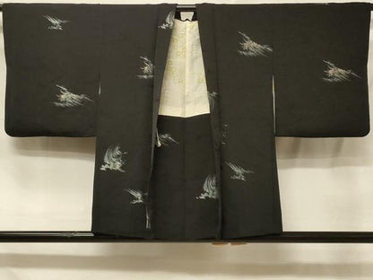 平和屋着物＃羽織　寿光織　立波文　黒地　金銀糸　正絹　逸品　CABE5304in