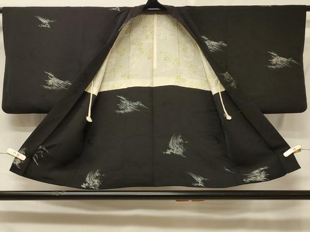 平和屋着物＃羽織　寿光織　立波文　黒地　金銀糸　正絹　逸品　CABE5304in