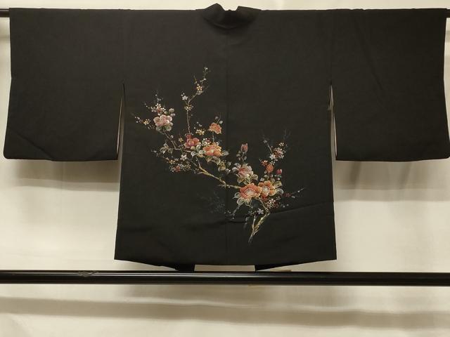 平和屋着物＃羽織　寿光織　枝花文　黒地　金銀糸　正絹　逸品　CABE5310in
