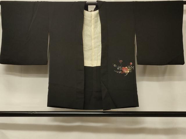 平和屋着物＃羽織　寿光織　枝花文　黒地　金銀糸　正絹　逸品　CABE5310in