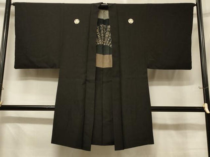 平和屋着物＃男性　長羽織　黒紋付き　正絹　逸品　CABE5312in