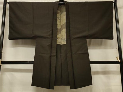 平和屋着物＃男性　長羽織　紬地　霞文　涅色　正絹　逸品　CABE5314in