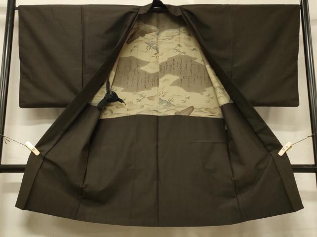 平和屋着物＃男性　長羽織　紬地　霞文　涅色　正絹　逸品　CABE5314in