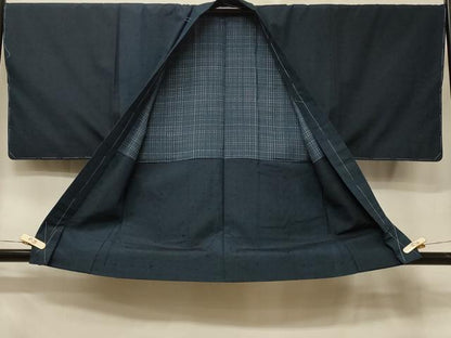 平和屋着物＃男性　羽織　紬地　霞文　藍鉄色　正絹　逸品　未使用　CABE5319in